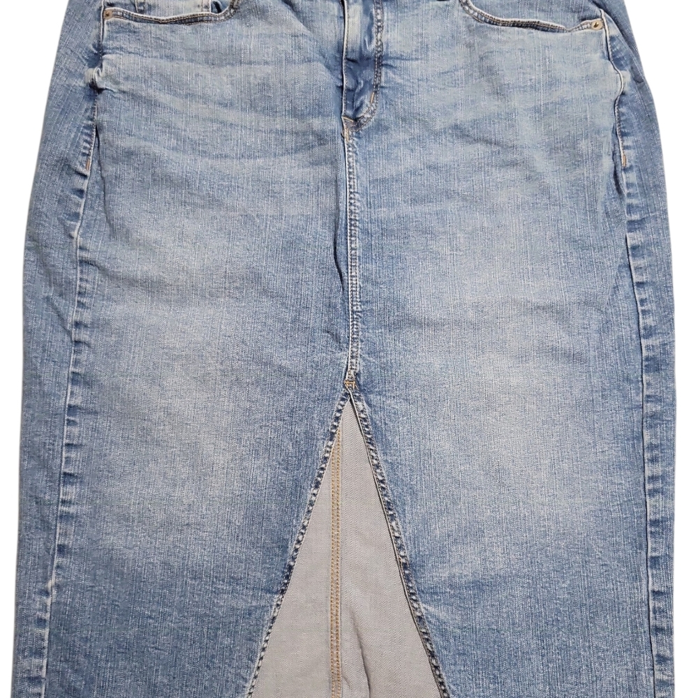 Torrid Denim A-Line Front Slit Midi Jean Skirt Size 18 Blue Pockets Retro - Picture 3 of 11
